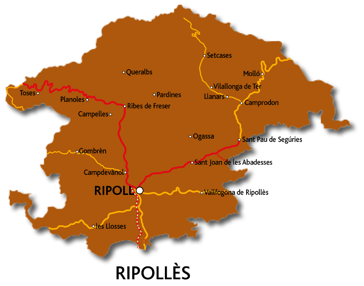 Senderismo Ripolles - mapa de pueblos importantes